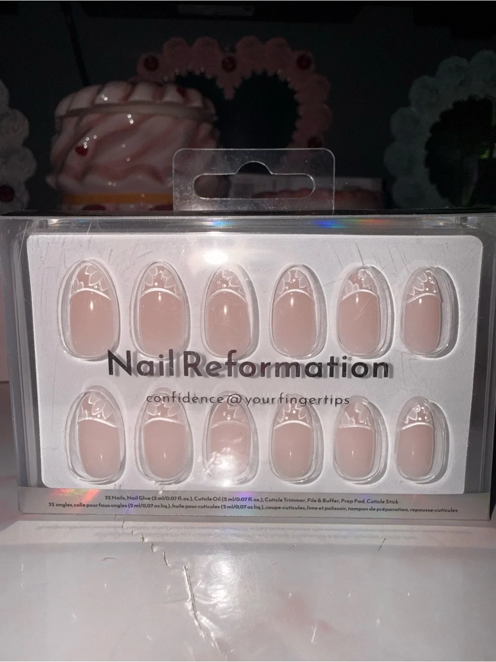 Nail Reformation Nude Pink Press-On Nails with White Floral/Lace Tips